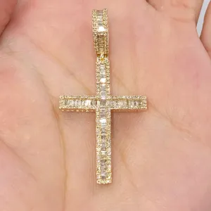 10K Bold Cross Diamond Baguette Pendant