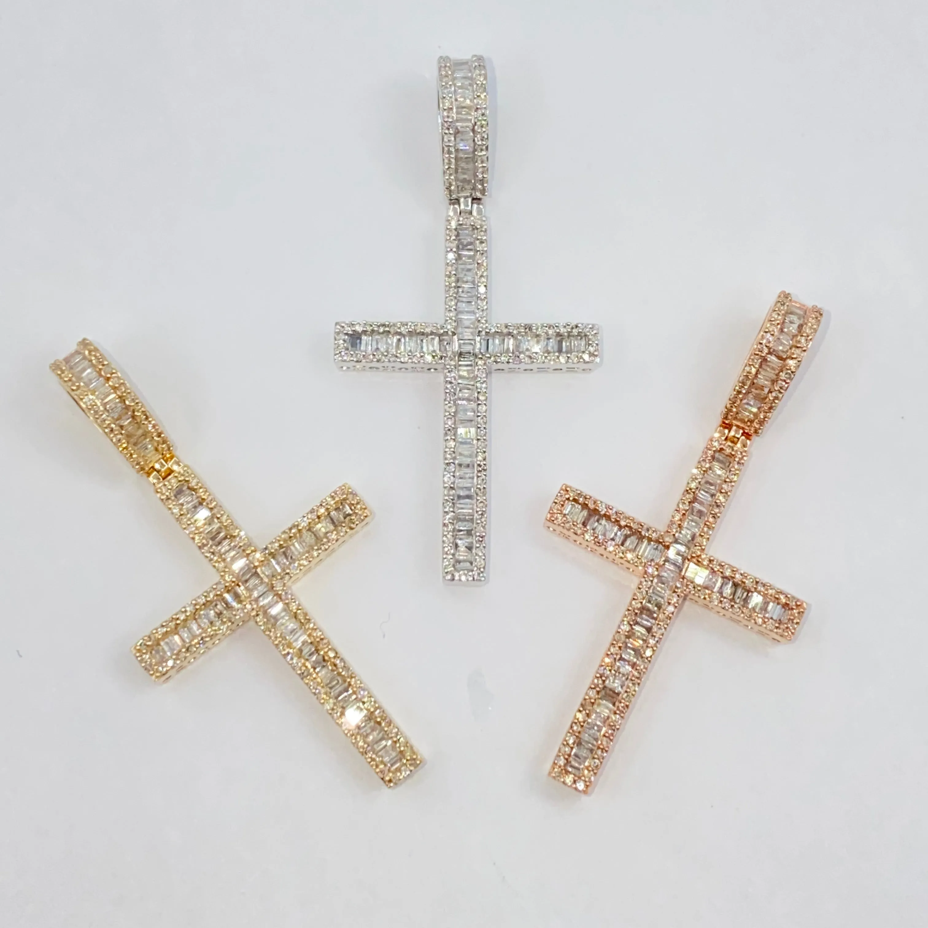 10K Bold Cross Diamond Baguette Pendant