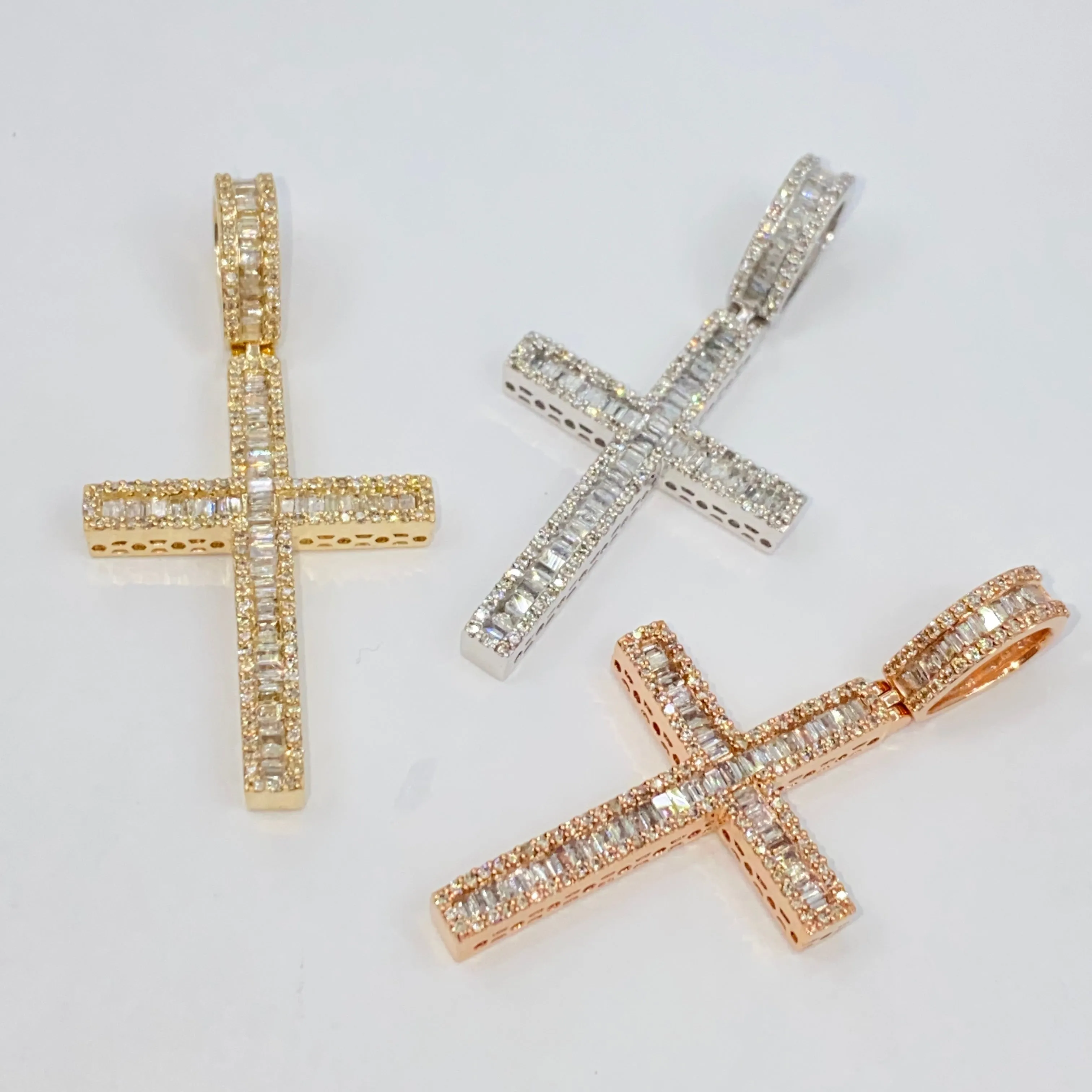 10K Bold Cross Diamond Baguette Pendant