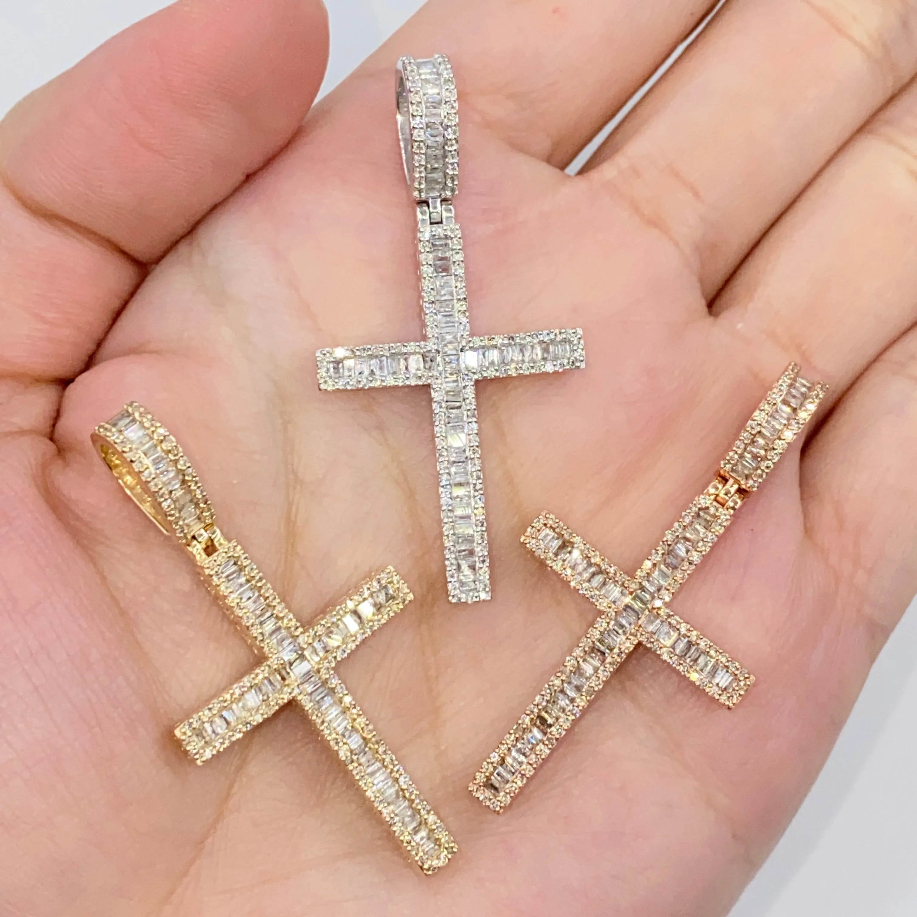 10K Bold Cross Diamond Baguette Pendant