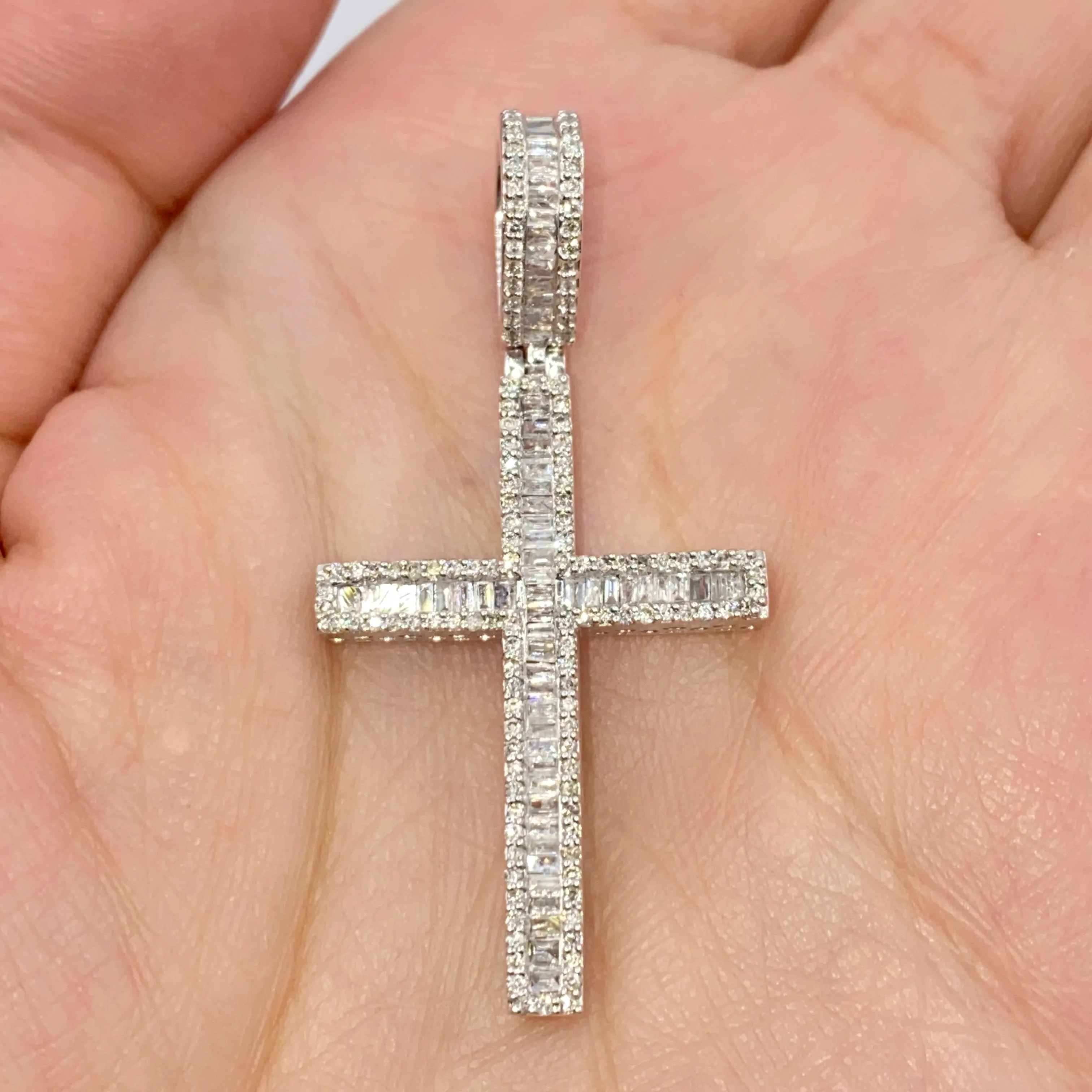 10K Bold Cross Diamond Baguette Pendant