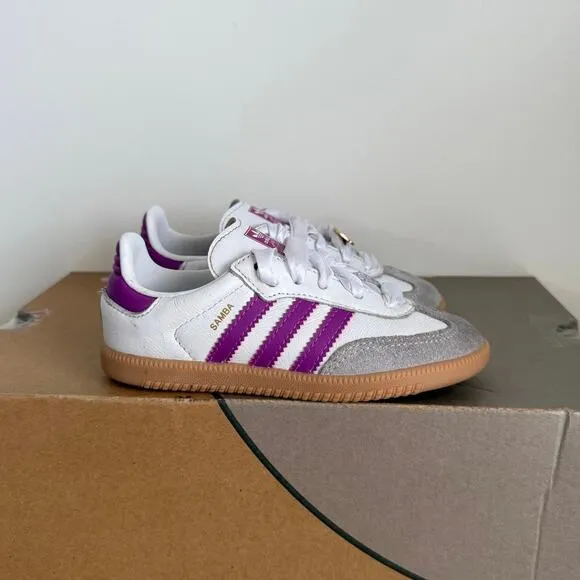 Adidas Originals Samba OG &quot;White/Purple Burst/Gum&quot; Toddler Sneakers- SZ 10 C