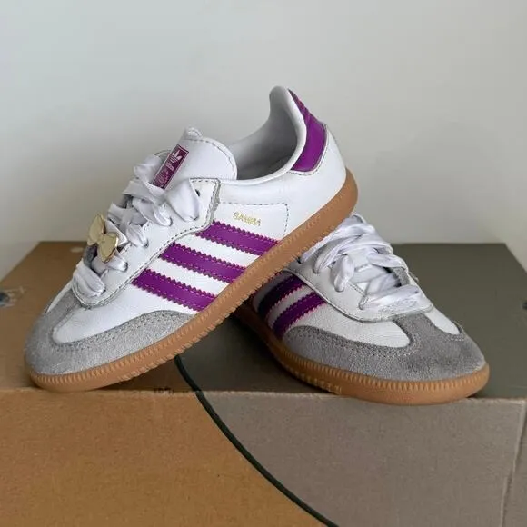 Adidas Originals Samba OG &quot;White/Purple Burst/Gum&quot; Toddler Sneakers- SZ 10 C