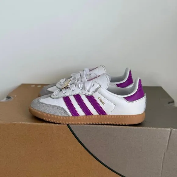 Adidas Originals Samba OG &quot;White/Purple Burst/Gum&quot; Toddler Sneakers- SZ 10 C