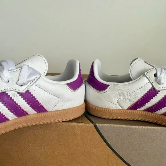 Adidas Originals Samba OG &quot;White/Purple Burst/Gum&quot; Toddler Sneakers- SZ 10 C