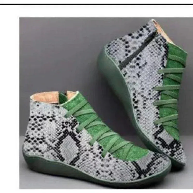 Ankle Boots Casual Women Winter Boots Leopard Print Wedges Flat Booties Warm