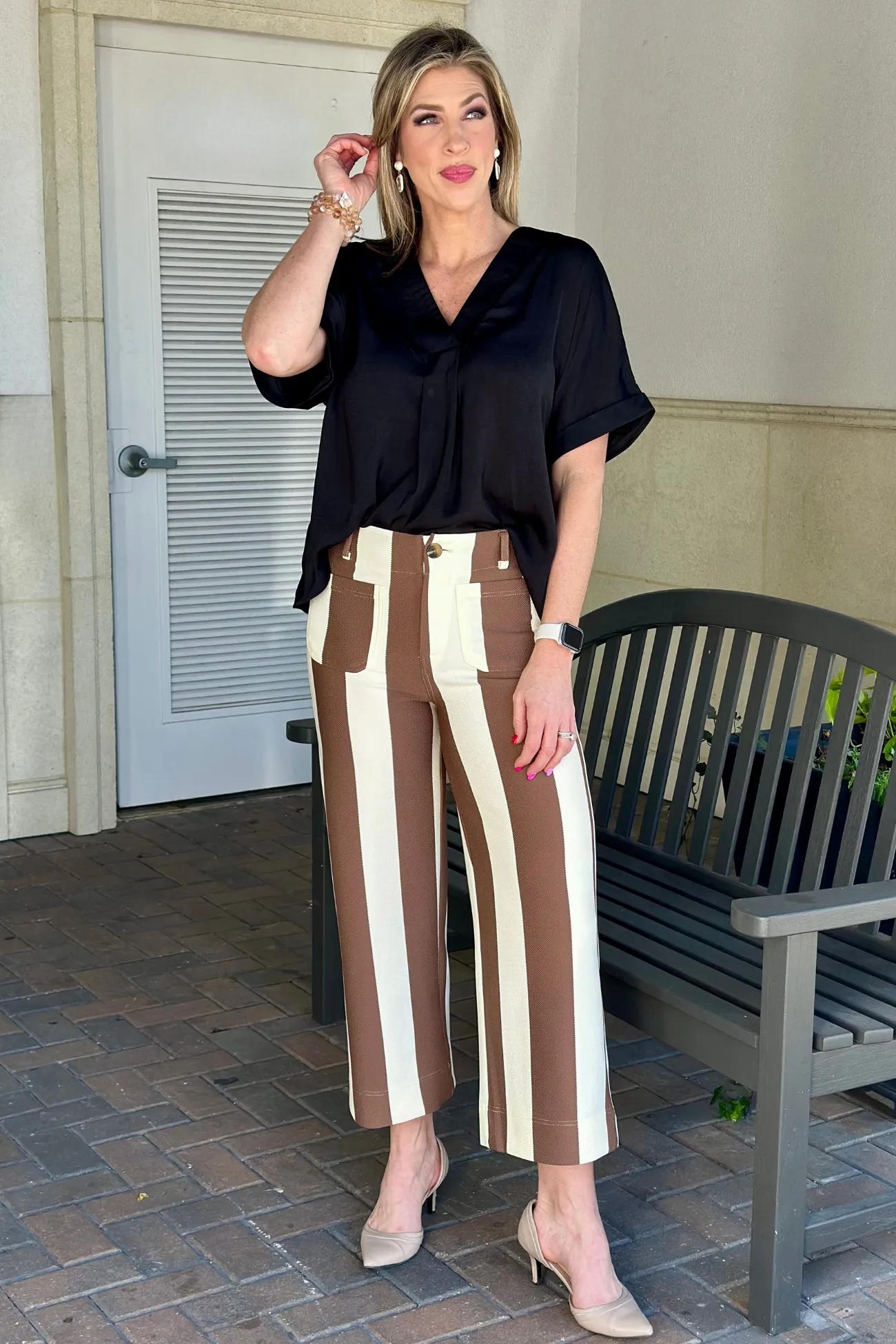 Be Bold Striped Brown Cropped Pant