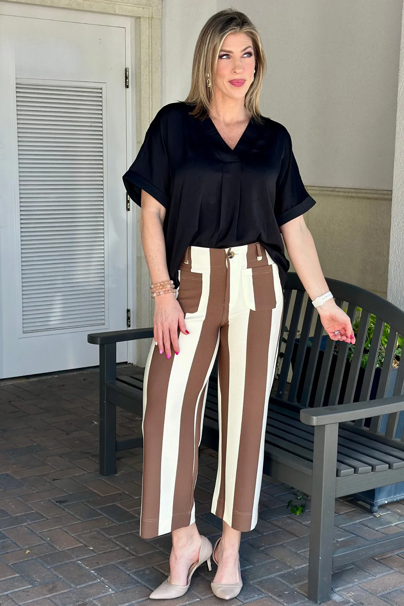 Be Bold Striped Brown Cropped Pant
