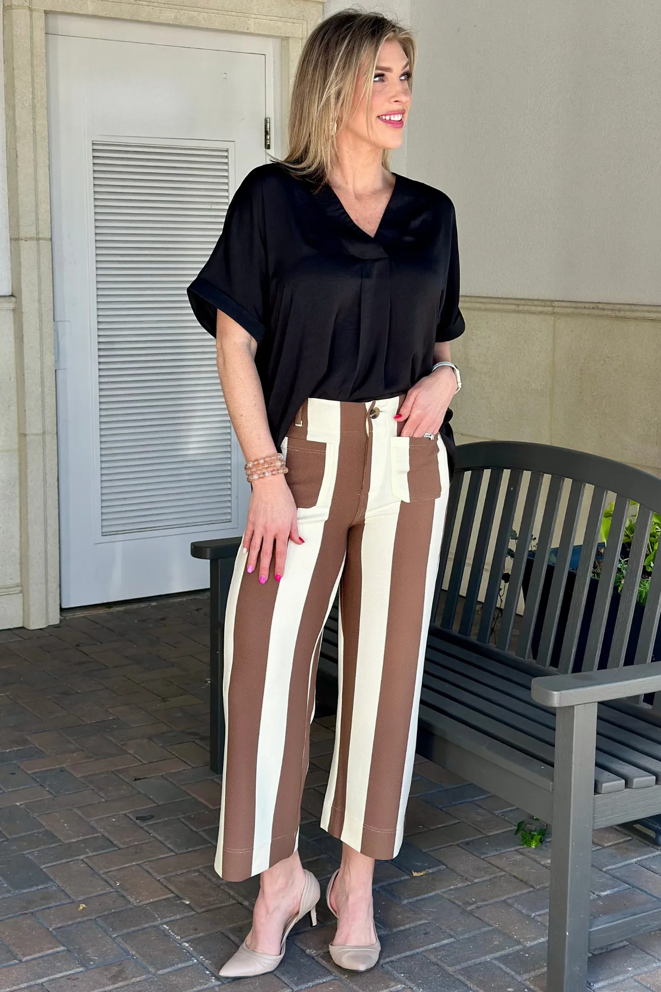 Be Bold Striped Brown Cropped Pant