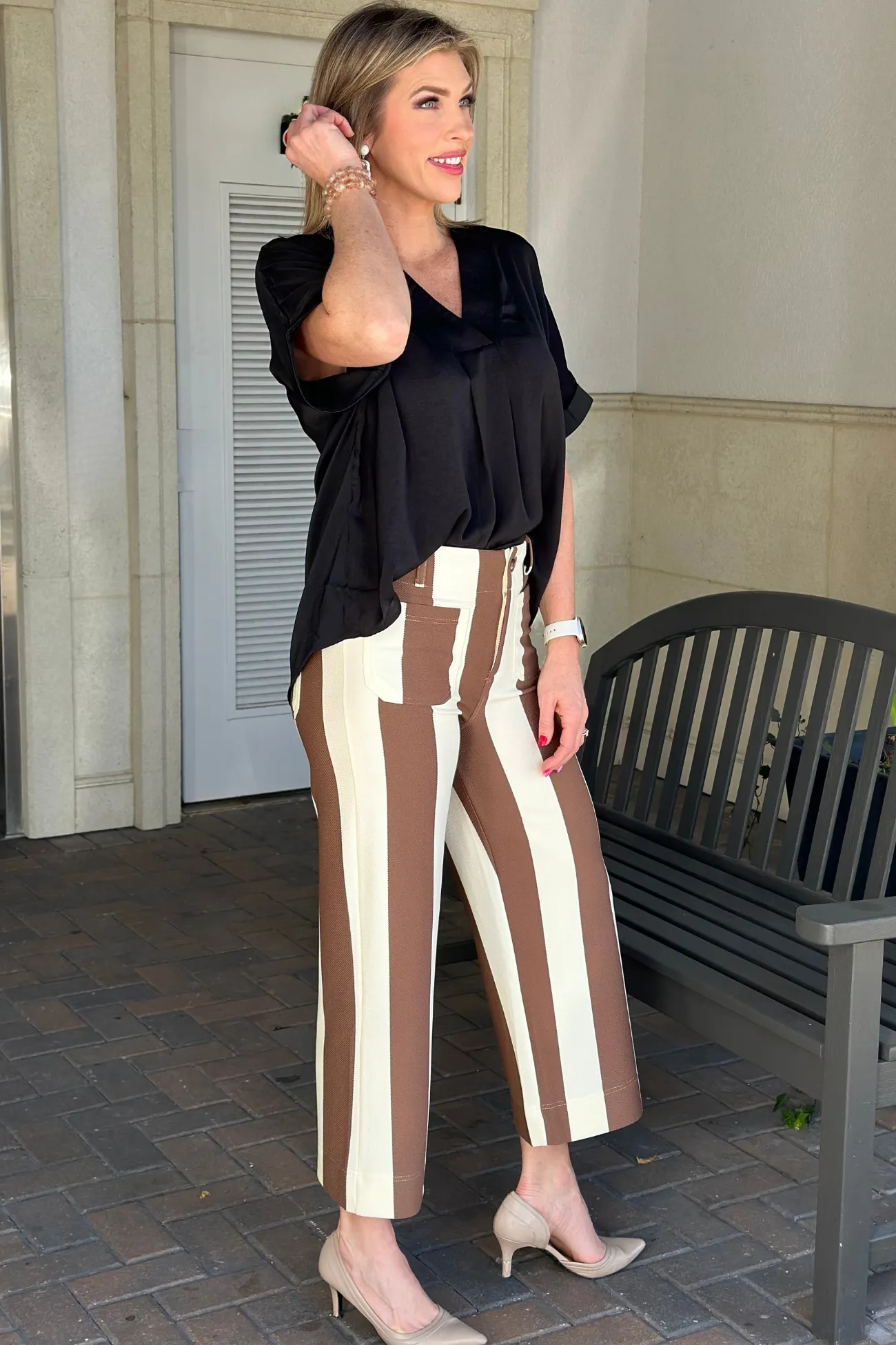 Be Bold Striped Brown Cropped Pant