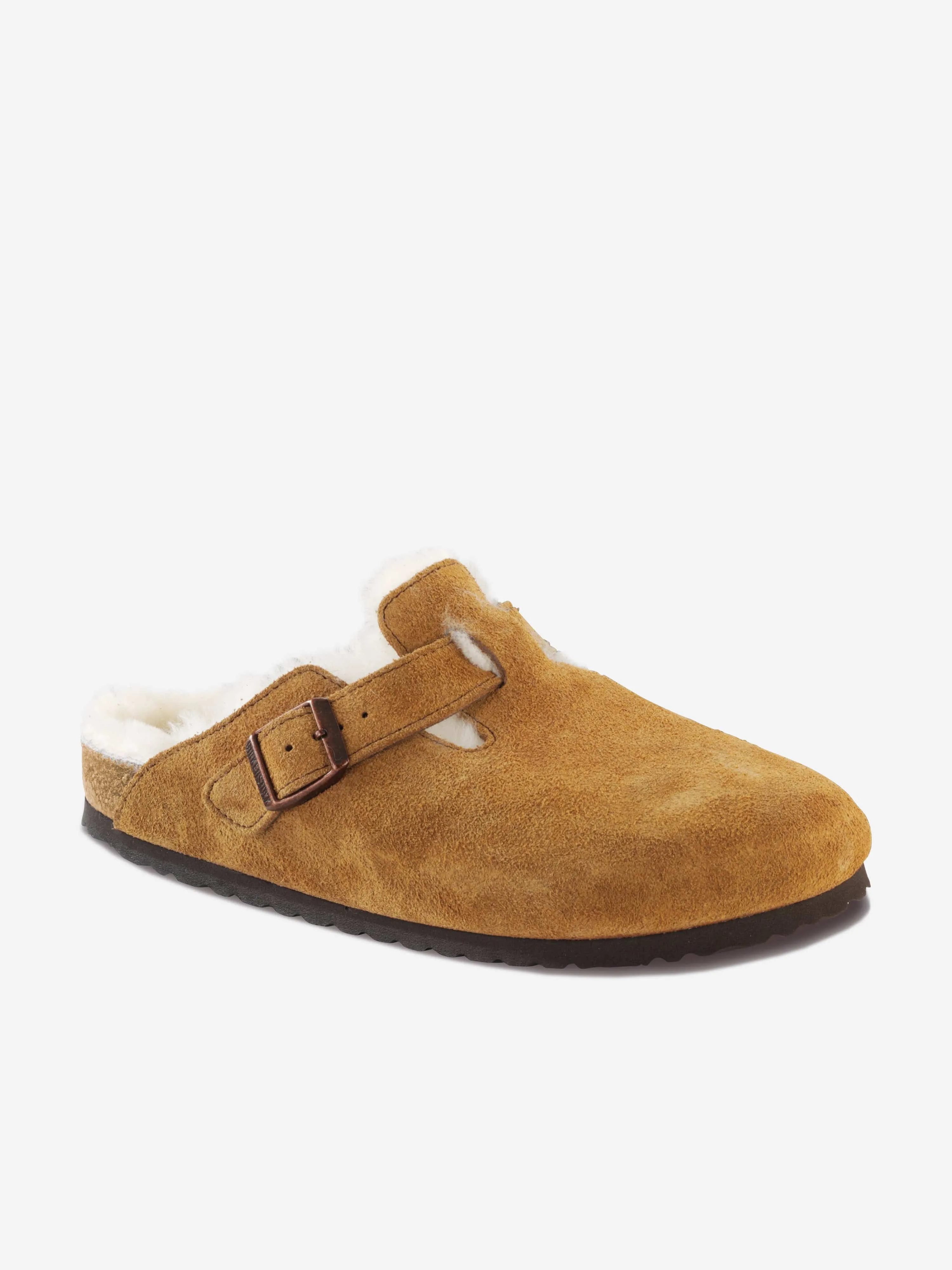 BIRKENSTOCK Boston Shearling Suede Clogs in Brown