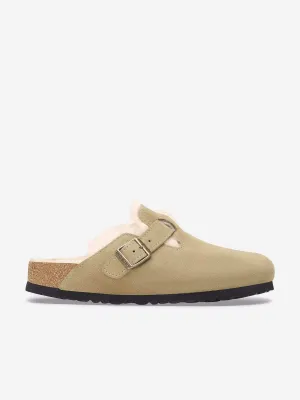 BIRKENSTOCK Kids Boston Shearling Suede Clogs in Beige