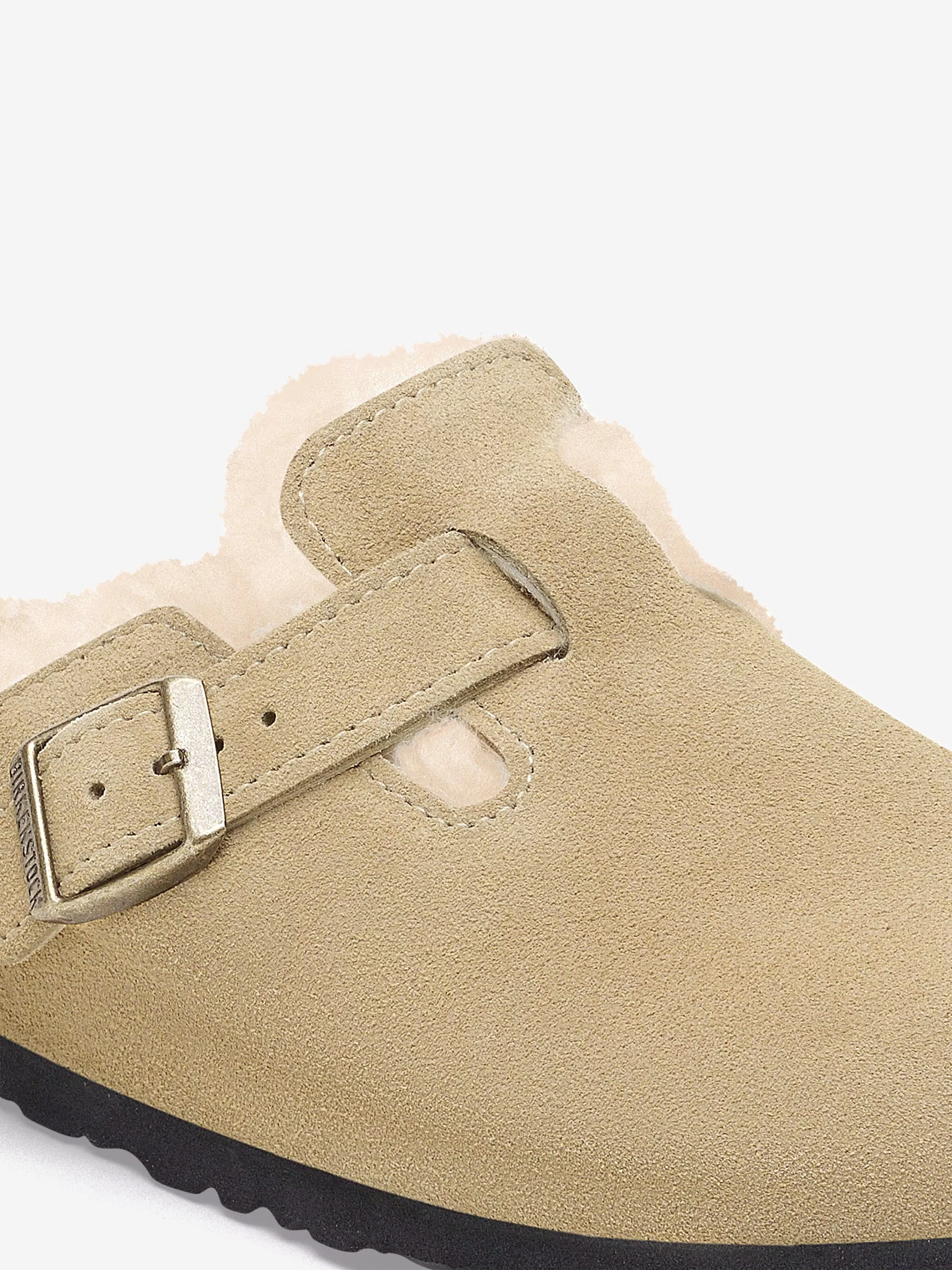 BIRKENSTOCK Kids Boston Shearling Suede Clogs in Beige