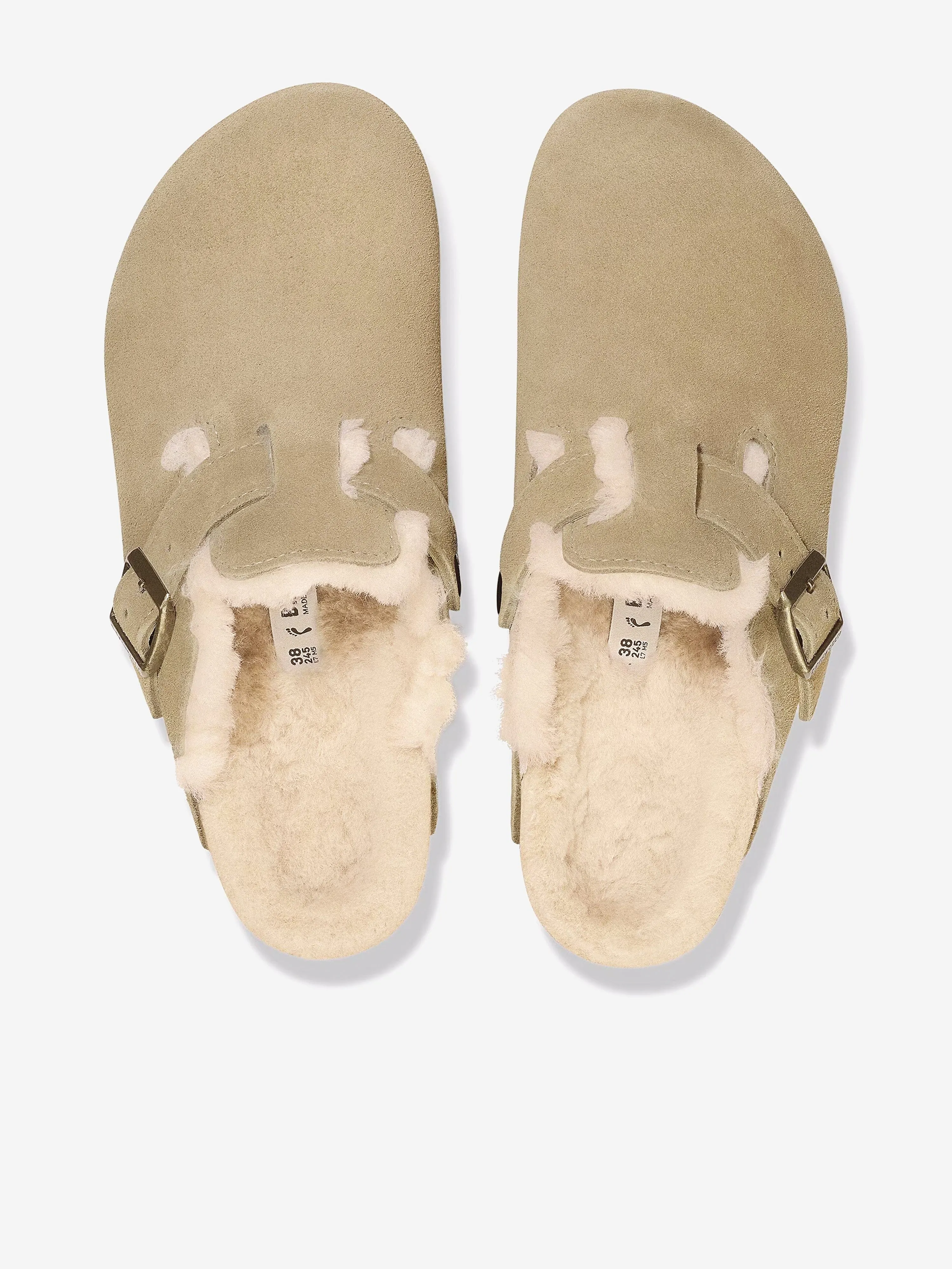 BIRKENSTOCK Kids Boston Shearling Suede Clogs in Beige
