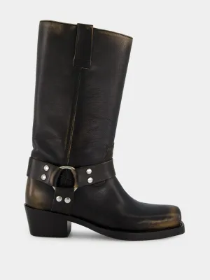 Black Roxy Brushed Leather Boots