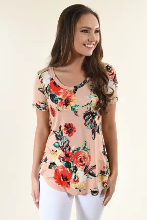Bold Peach Floral Top