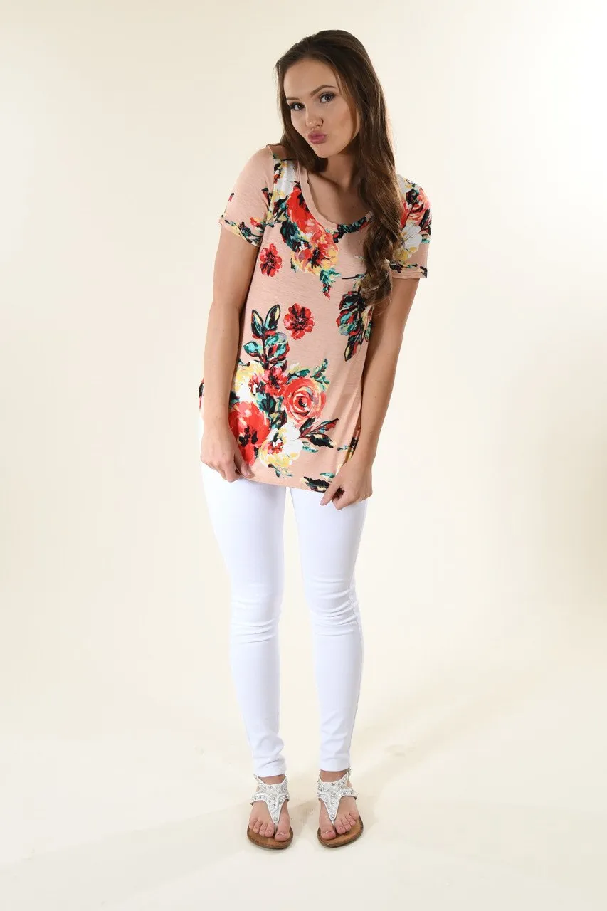 Bold Peach Floral Top