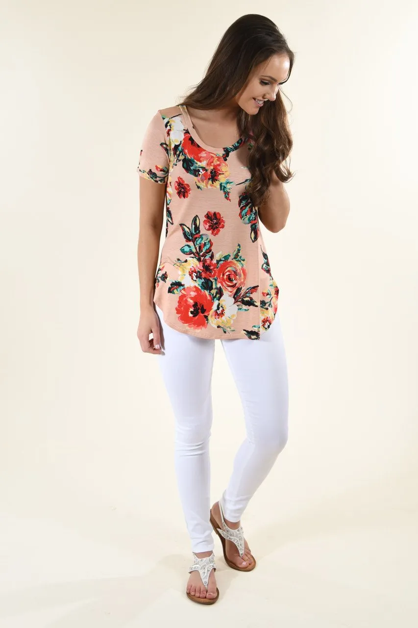 Bold Peach Floral Top