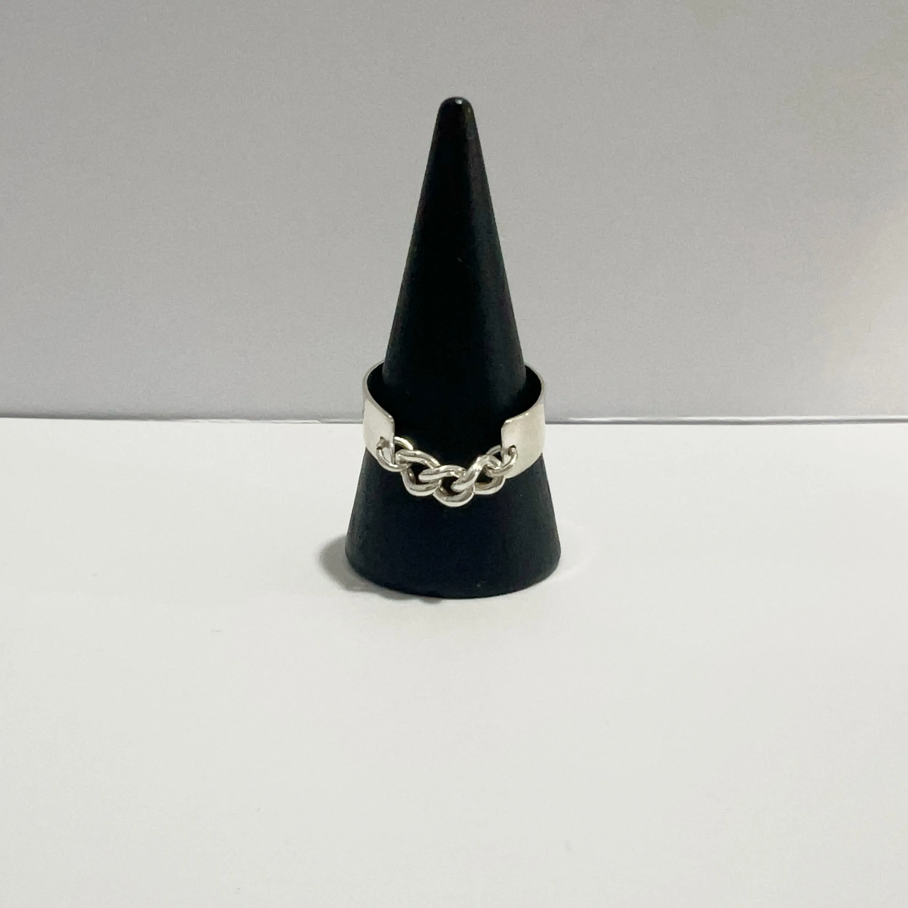 Bold Sterling Silver Corset Chain Ring