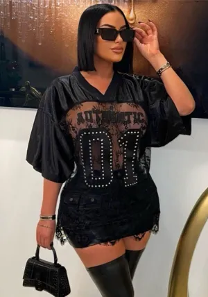 Bold Street Style Lace Patchwork Oversized T-Shirt Top