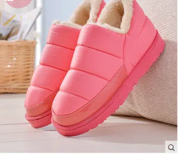 boots women and men waterproof boots solid colors unisex snow boots flat slip-on soft cotton warm shoes