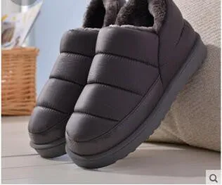 boots women and men waterproof boots solid colors unisex snow boots flat slip-on soft cotton warm shoes