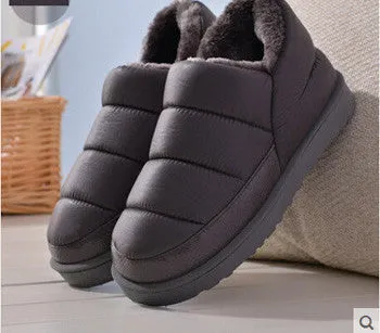 boots women and men waterproof boots solid colors unisex snow boots flat slip-on soft cotton warm shoes