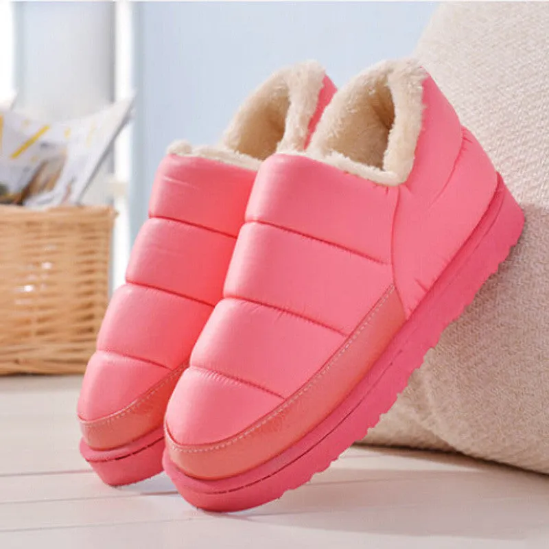 boots women and men waterproof boots solid colors unisex snow boots flat slip-on soft cotton warm shoes