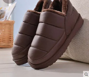 boots women and men waterproof boots solid colors unisex snow boots flat slip-on soft cotton warm shoes