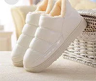 boots women and men waterproof boots solid colors unisex snow boots flat slip-on soft cotton warm shoes