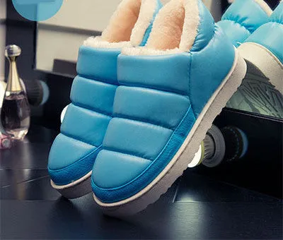 boots women and men waterproof boots solid colors unisex snow boots flat slip-on soft cotton warm shoes