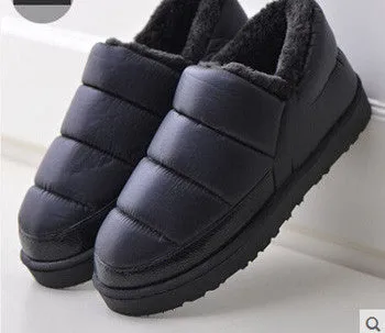 boots women and men waterproof boots solid colors unisex snow boots flat slip-on soft cotton warm shoes