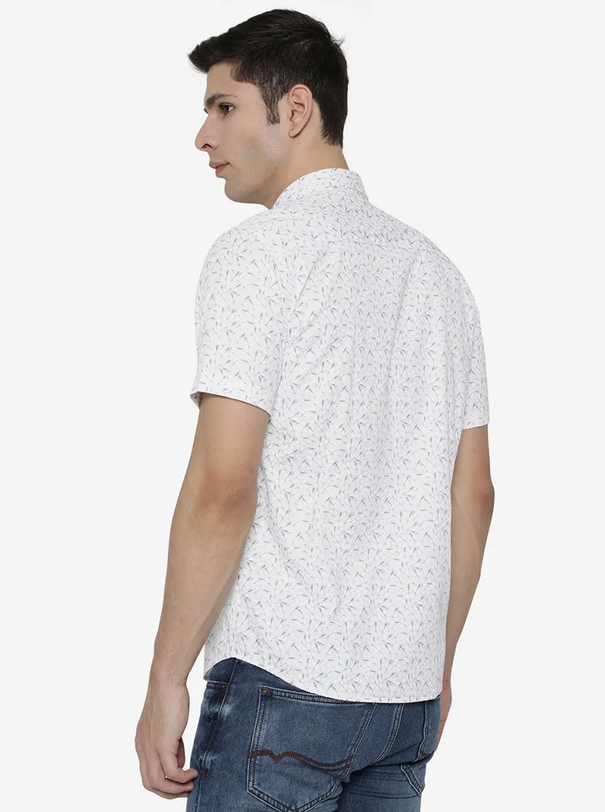 Bright White Printed Slim Fit Casual Shirt | JadeBlue