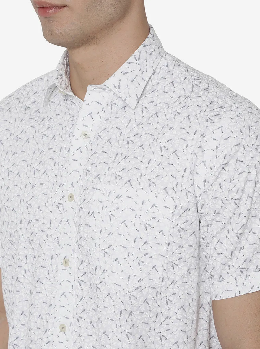 Bright White Printed Slim Fit Casual Shirt | JadeBlue