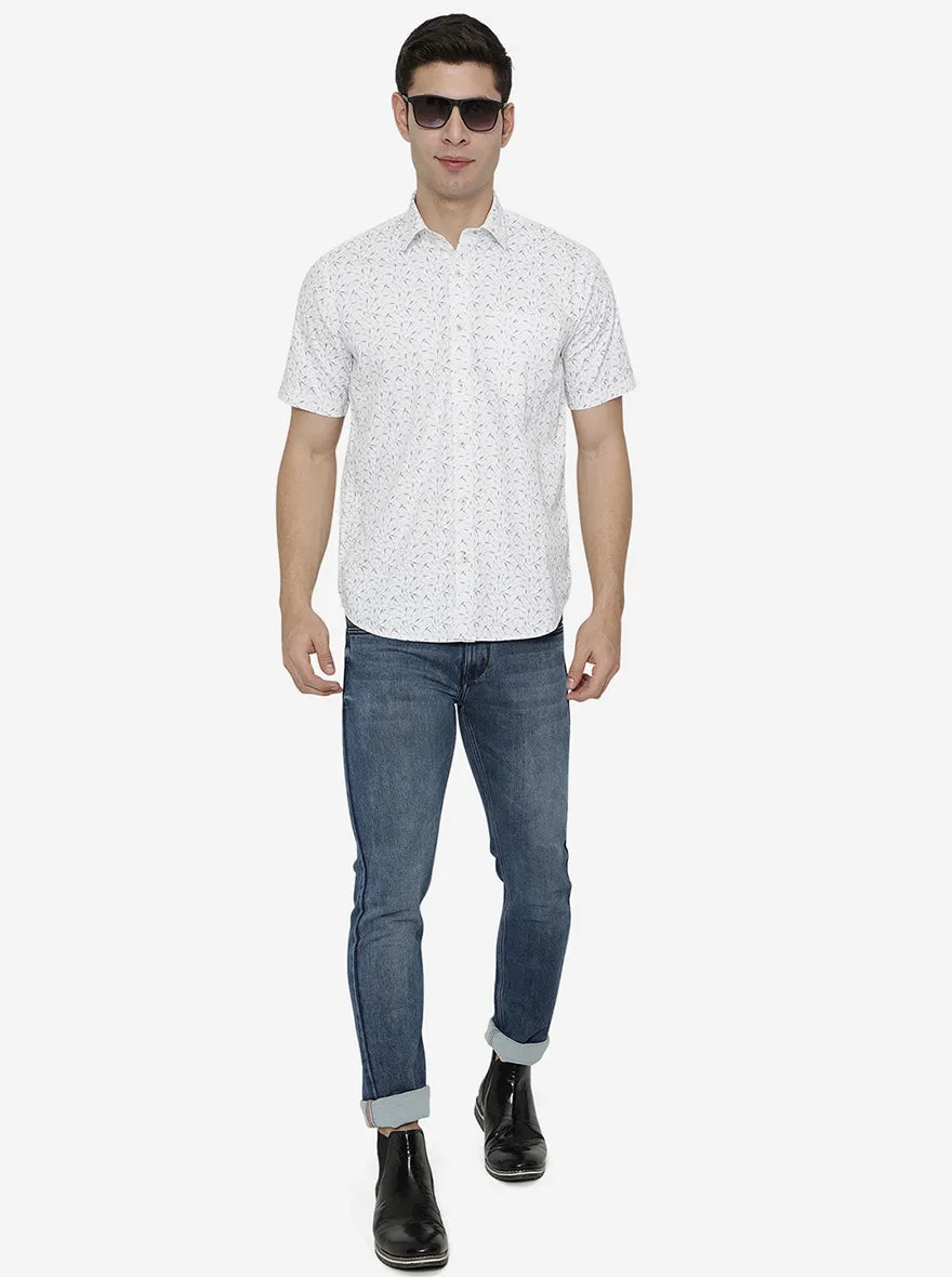 Bright White Printed Slim Fit Casual Shirt | JadeBlue