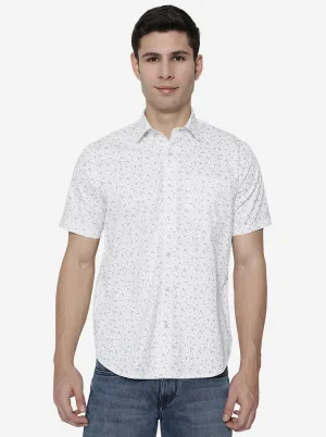 Bright White Printed Slim Fit Casual Shirt | JadeBlue