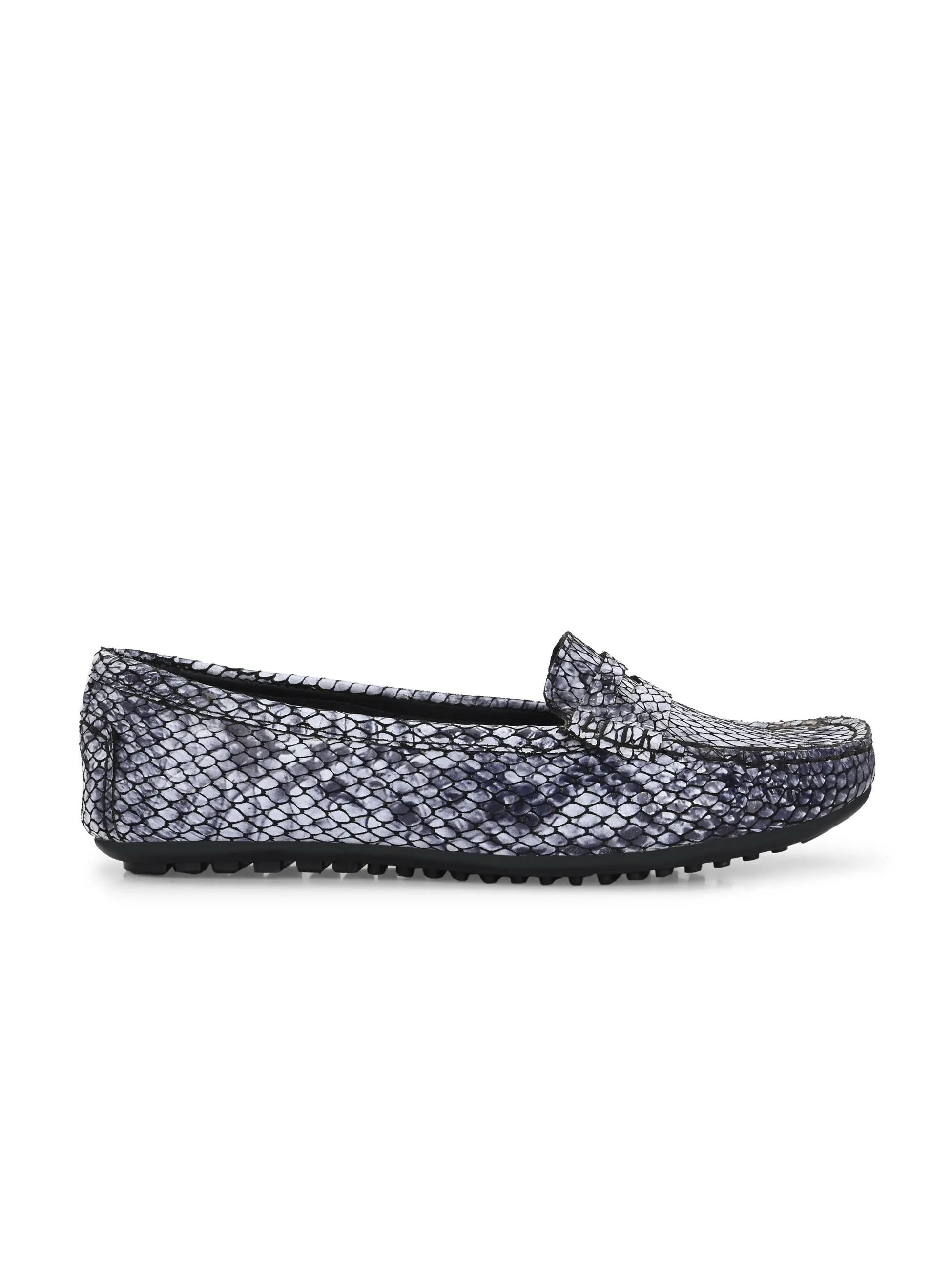 CARLO ROMANO BLACK COLOR SUPER COMFORTABLE SNAKE PRINTED LOAFER SHOES FOR WOMEN
