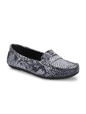 CARLO ROMANO BLACK COLOR SUPER COMFORTABLE SNAKE PRINTED LOAFER SHOES FOR WOMEN