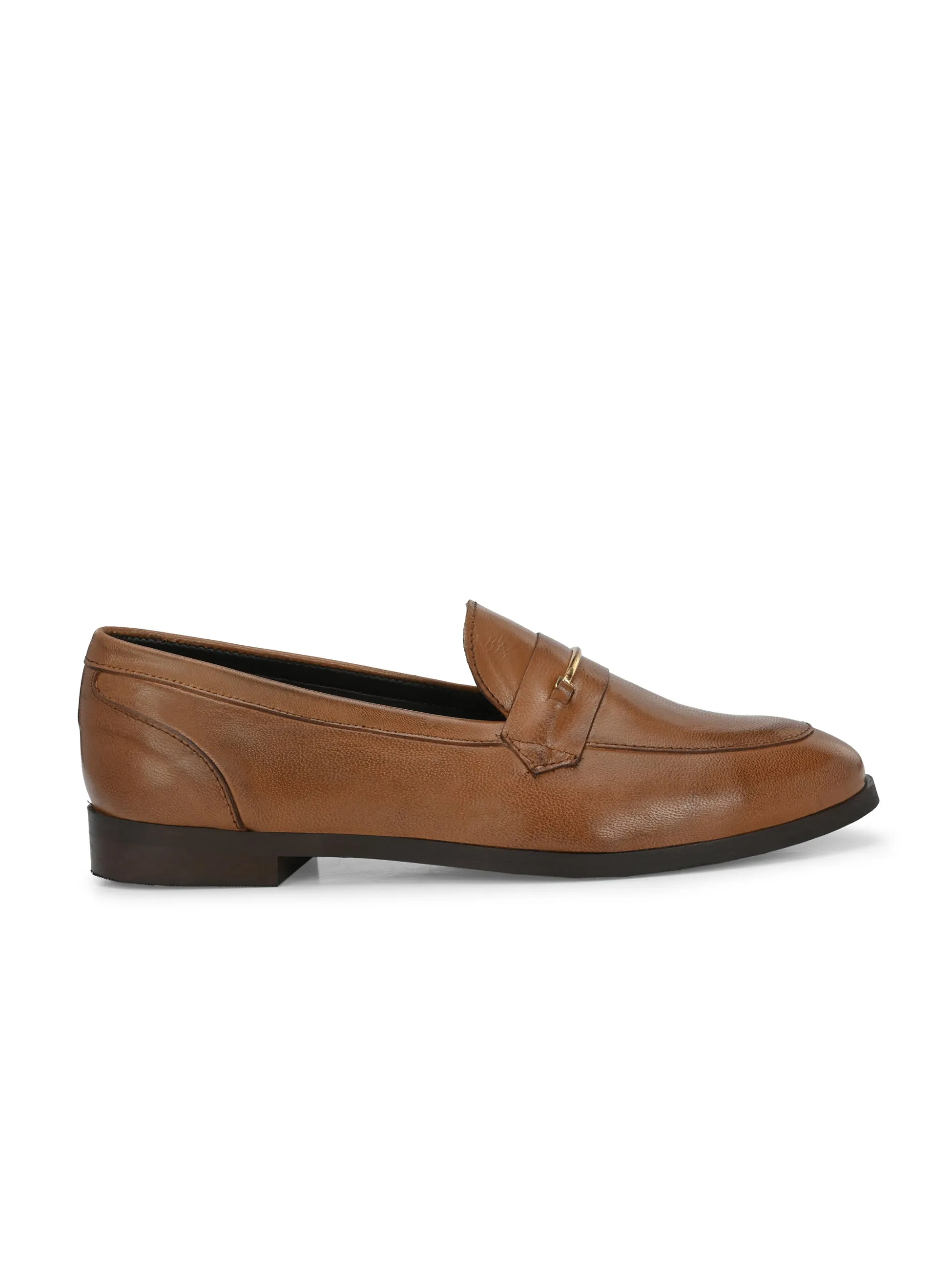 CARLO ROMANO GENUINE BURNISH LEATHER TAN COLOR MOCCASIN SHOE FOR WOMEN