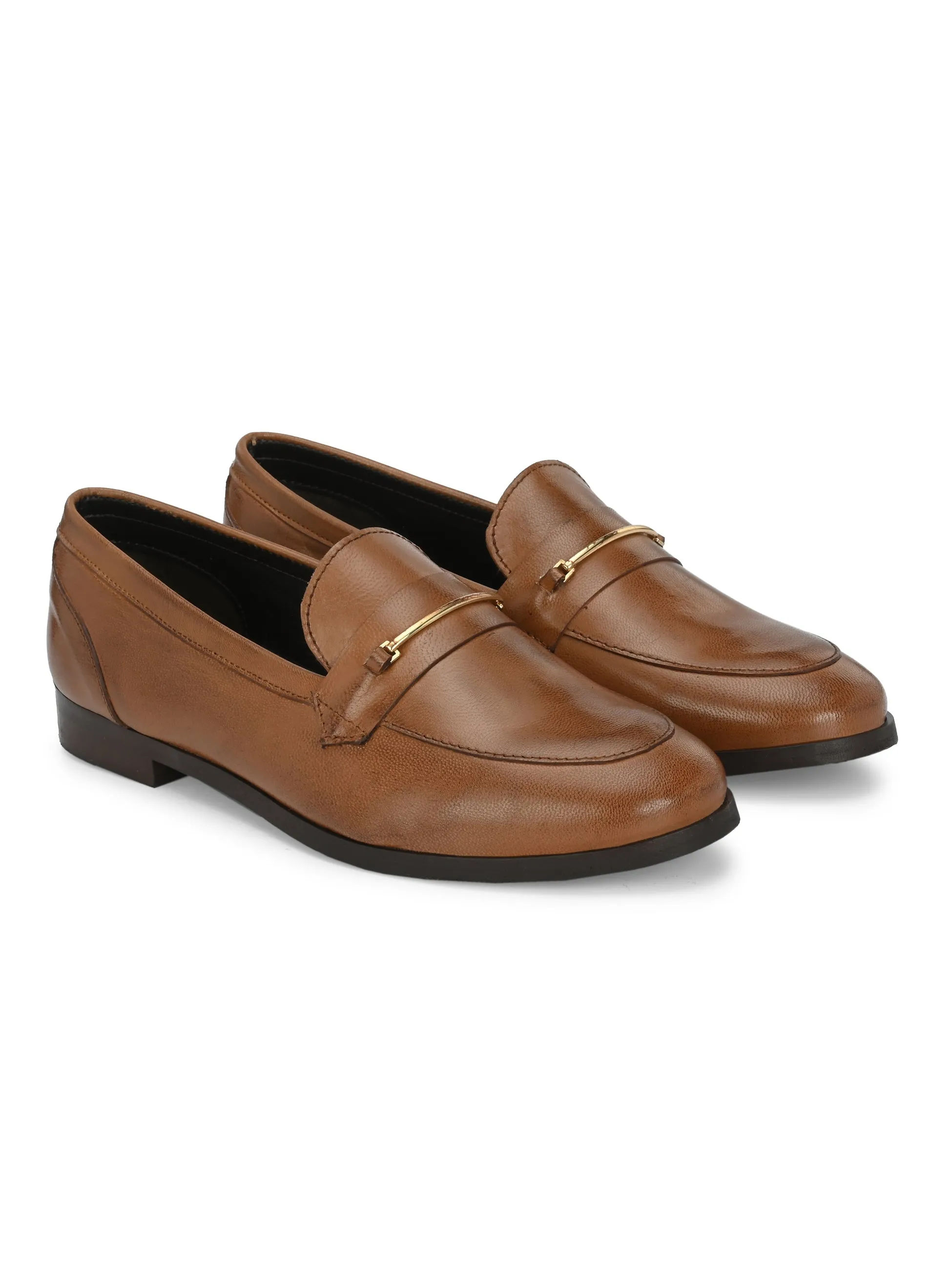 CARLO ROMANO GENUINE BURNISH LEATHER TAN COLOR MOCCASIN SHOE FOR WOMEN