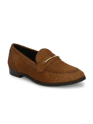CARLO ROMANO HAIR OR FUR LEATHER BROWN COLOR MOCCASIN SHOE FOR WOMEN