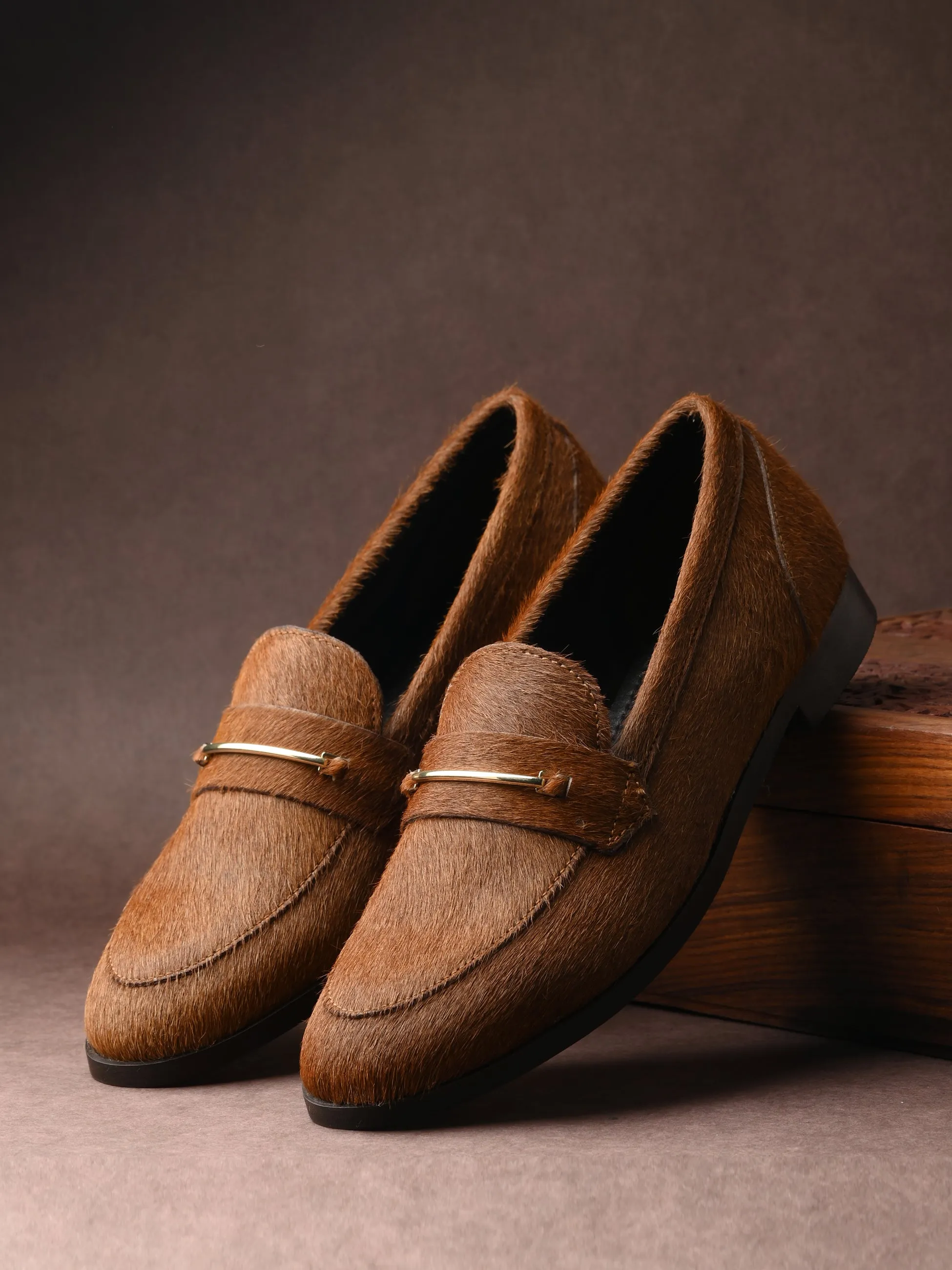 CARLO ROMANO HAIR OR FUR LEATHER BROWN COLOR MOCCASIN SHOE FOR WOMEN