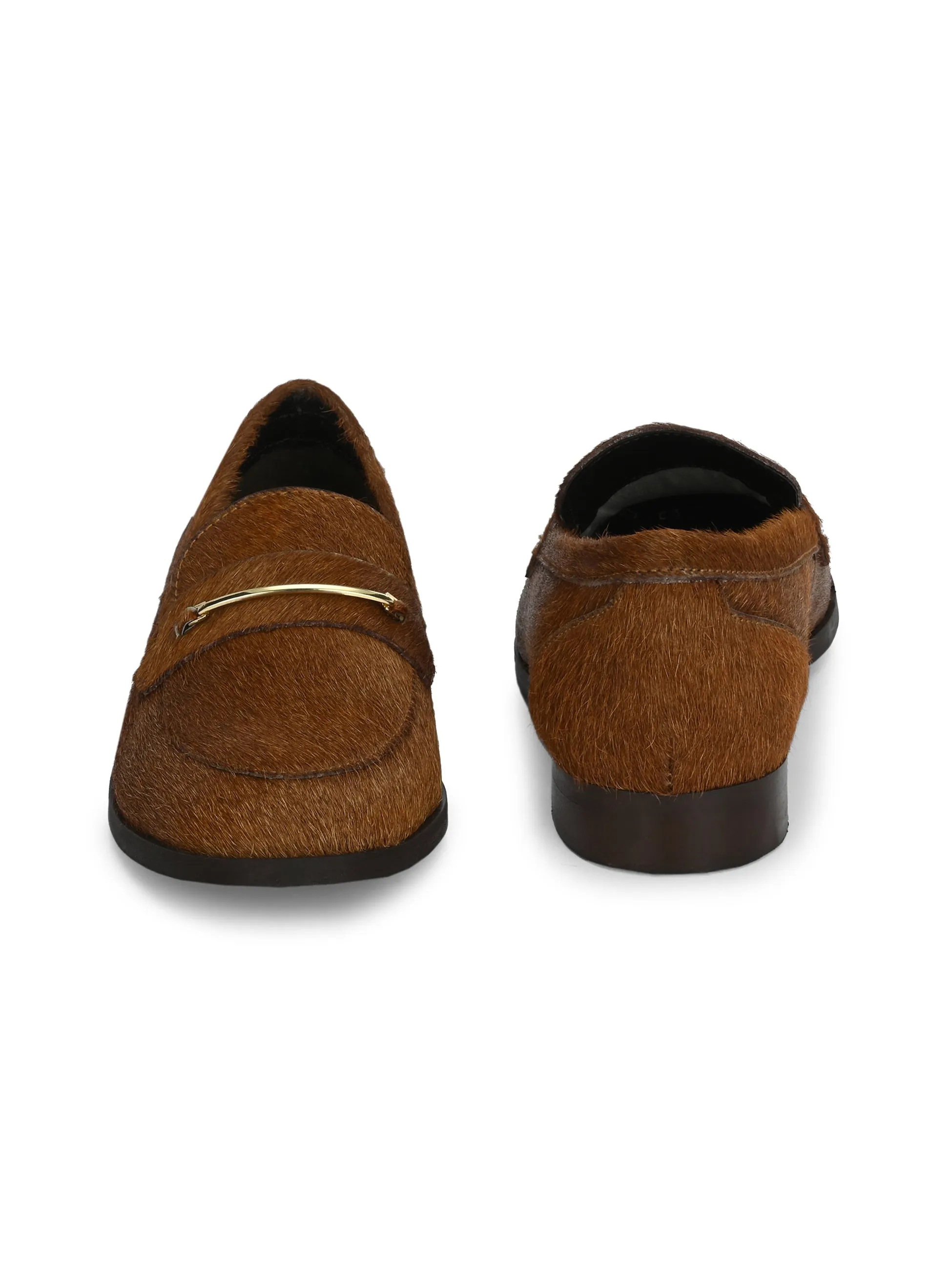 CARLO ROMANO HAIR OR FUR LEATHER BROWN COLOR MOCCASIN SHOE FOR WOMEN