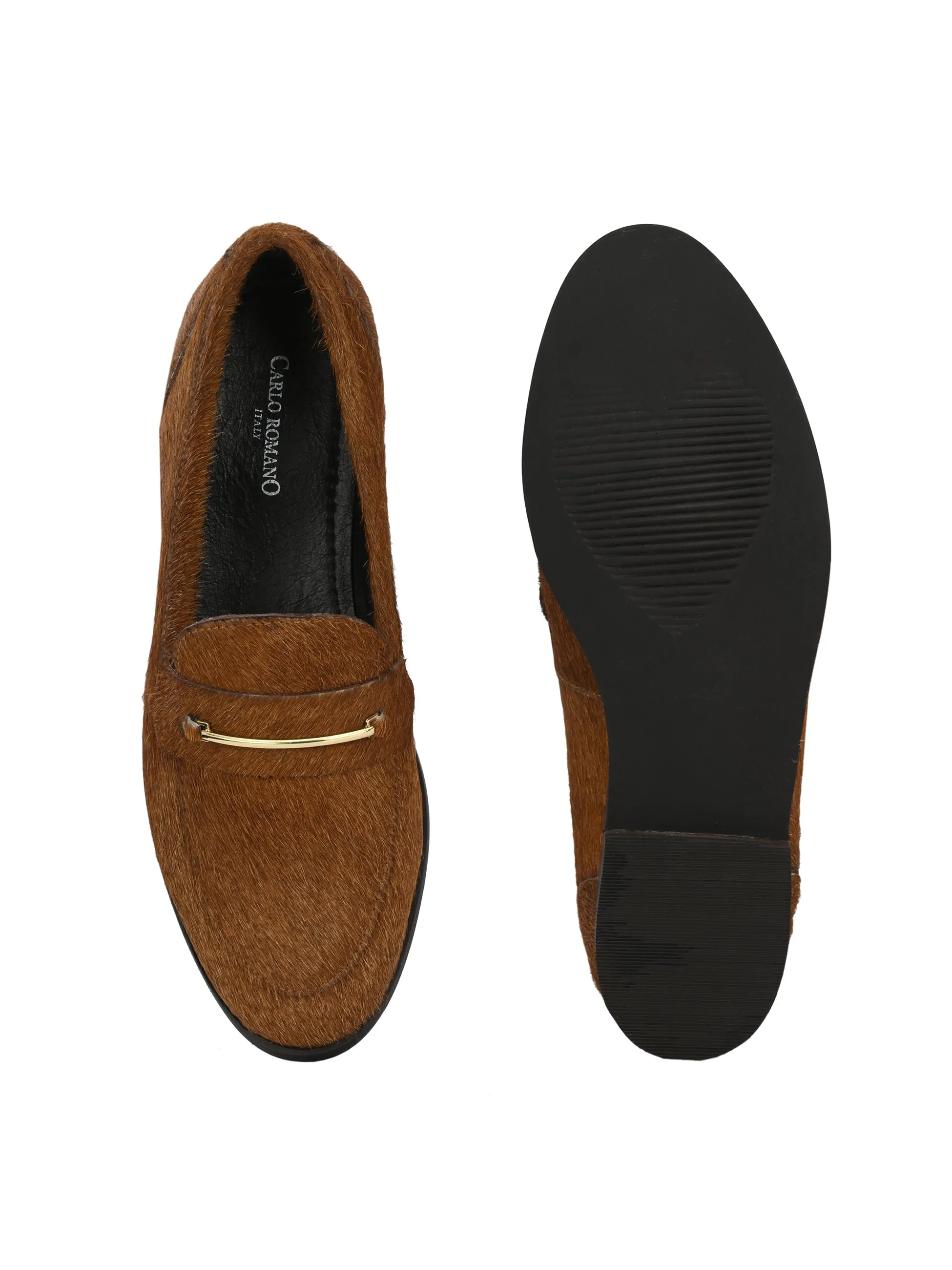CARLO ROMANO HAIR OR FUR LEATHER BROWN COLOR MOCCASIN SHOE FOR WOMEN