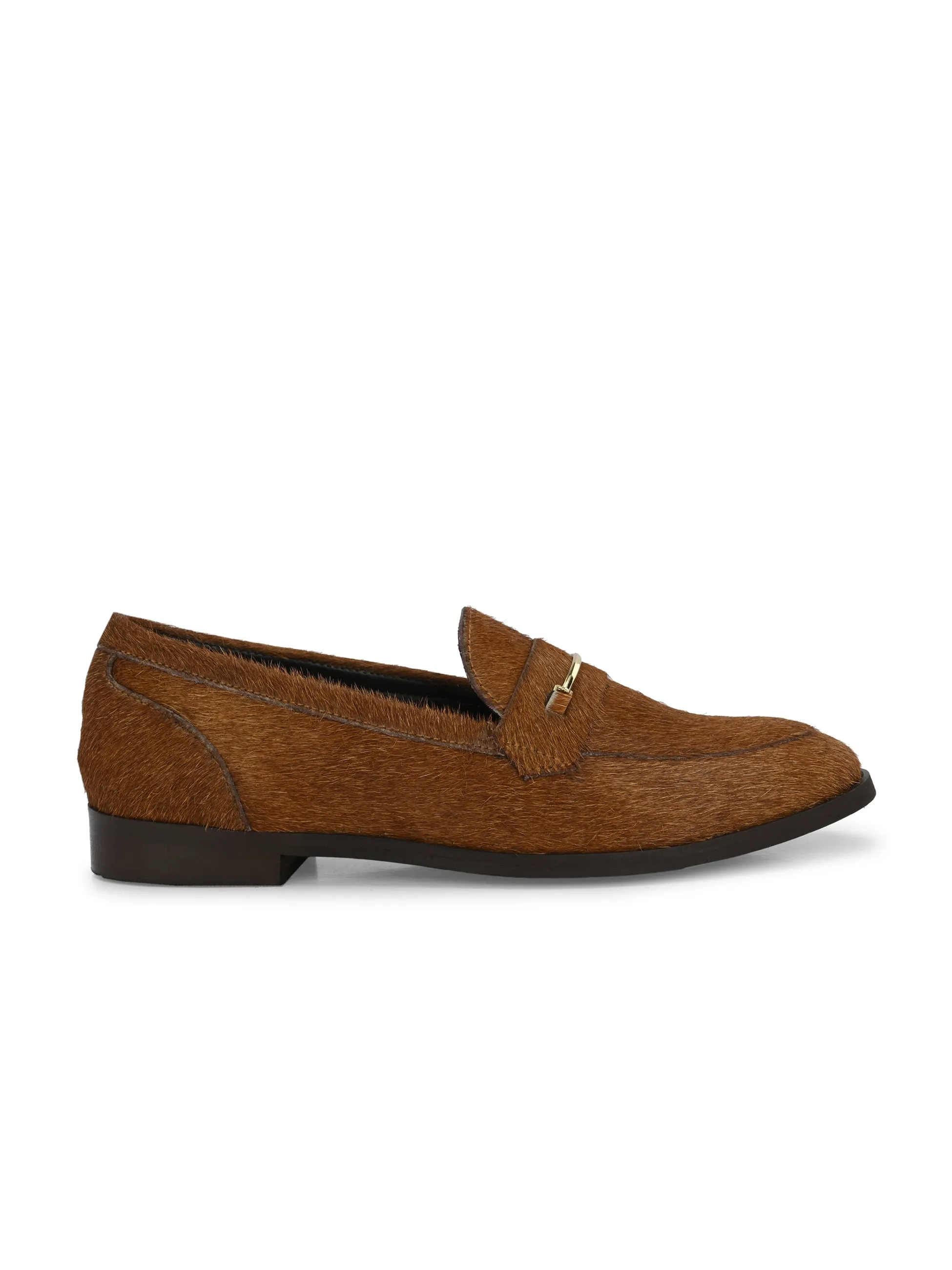 CARLO ROMANO HAIR OR FUR LEATHER BROWN COLOR MOCCASIN SHOE FOR WOMEN