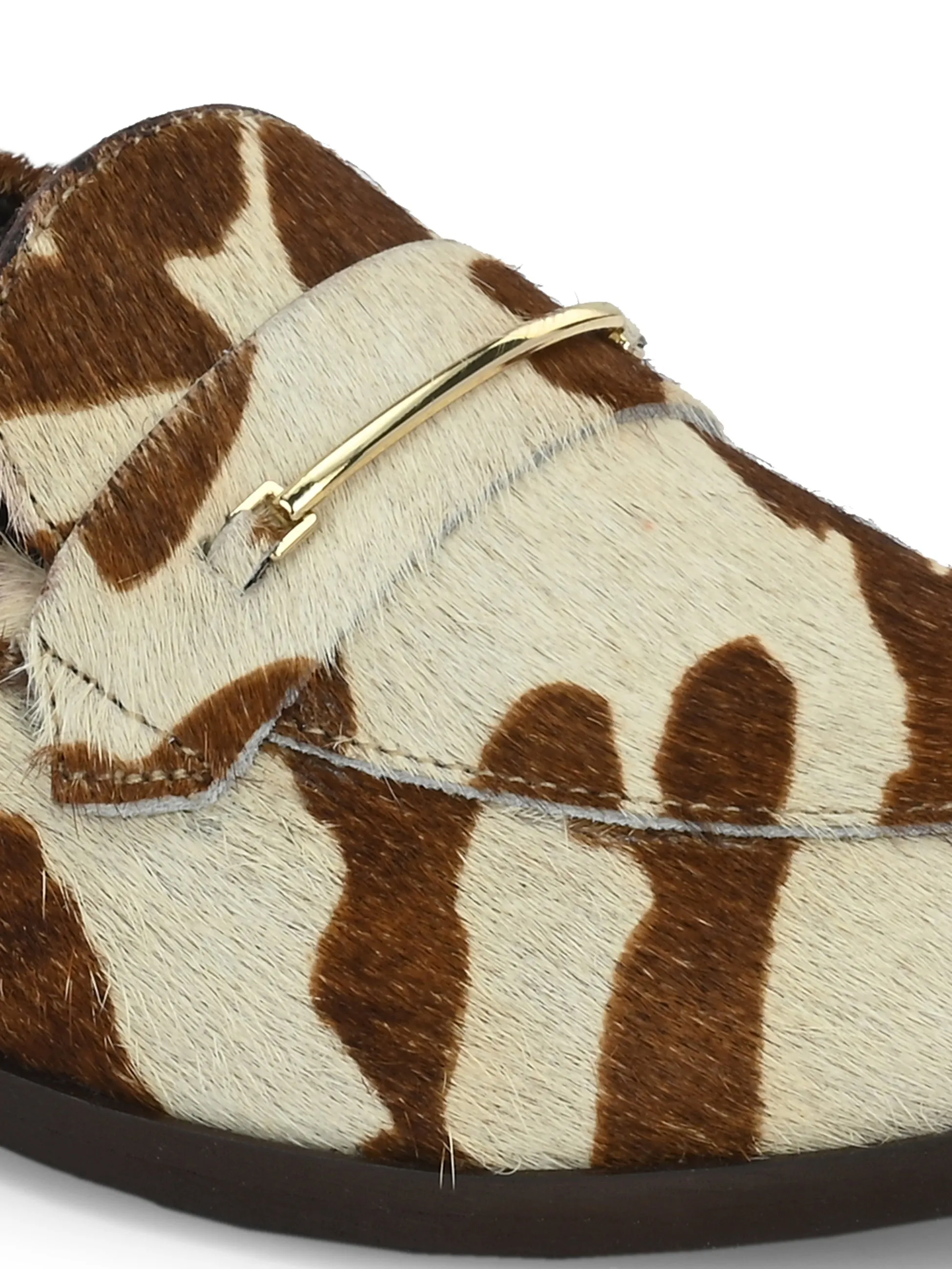 CARLO ROMANO HAIR OR FUR LEATHER BROWN-WHITE COLOR MOCCASIN SHOE FOR WOMEN