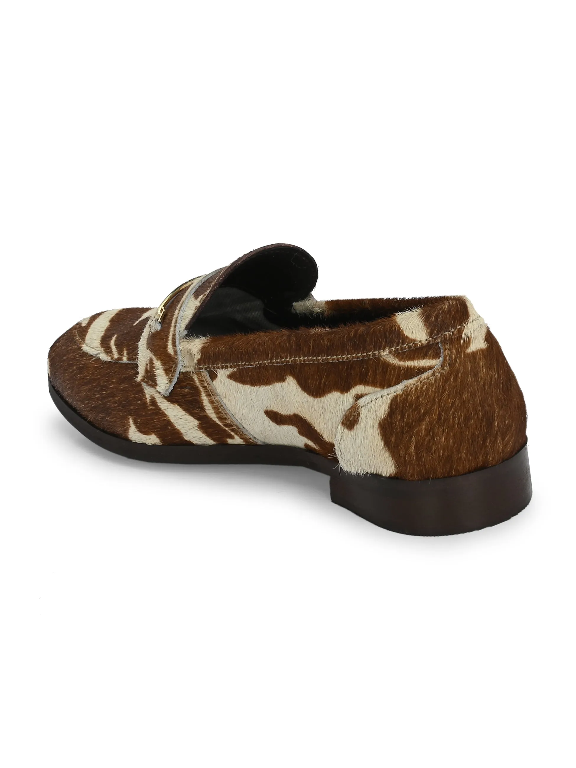 CARLO ROMANO HAIR OR FUR LEATHER BROWN-WHITE COLOR MOCCASIN SHOE FOR WOMEN