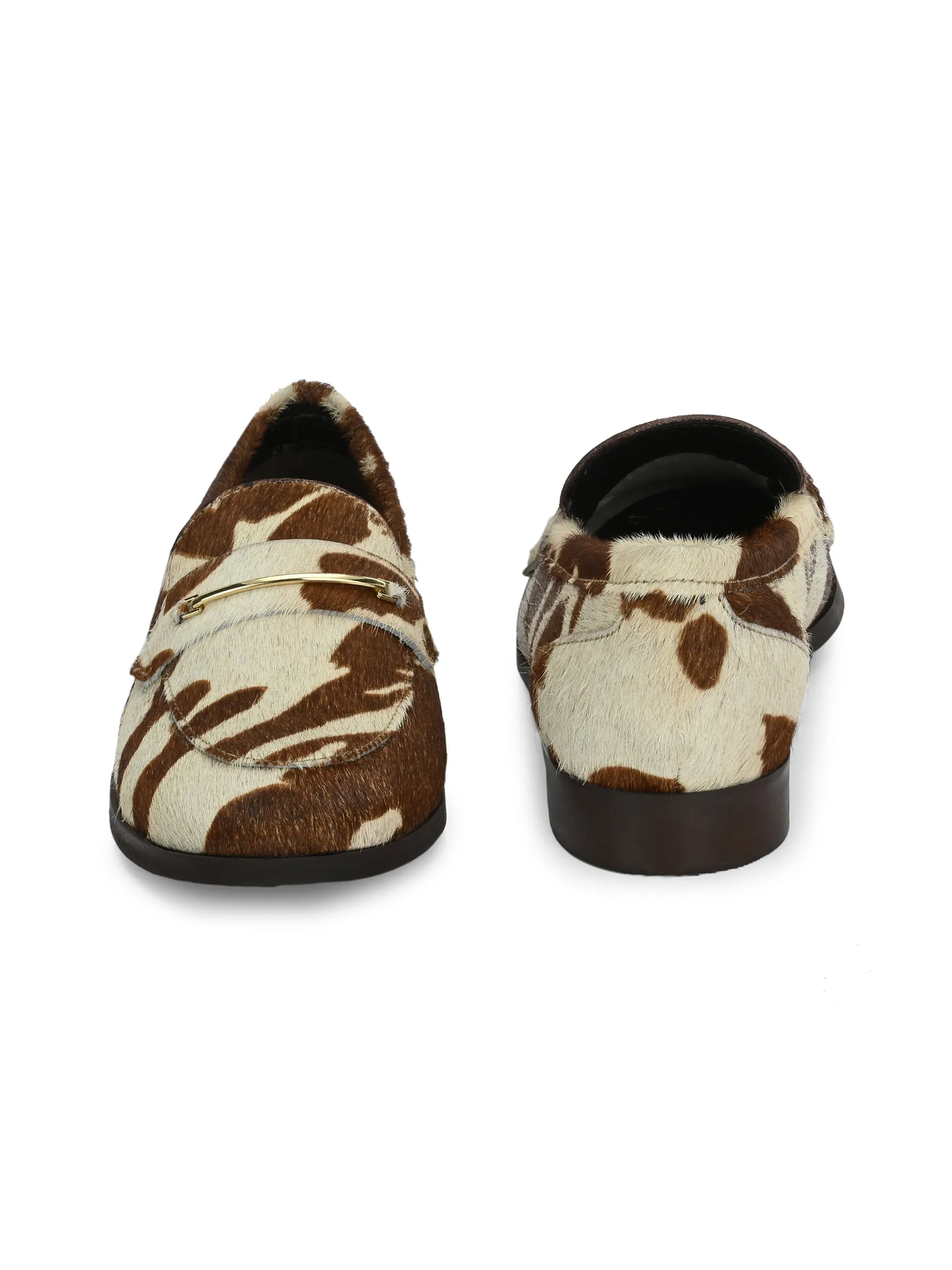 CARLO ROMANO HAIR OR FUR LEATHER BROWN-WHITE COLOR MOCCASIN SHOE FOR WOMEN