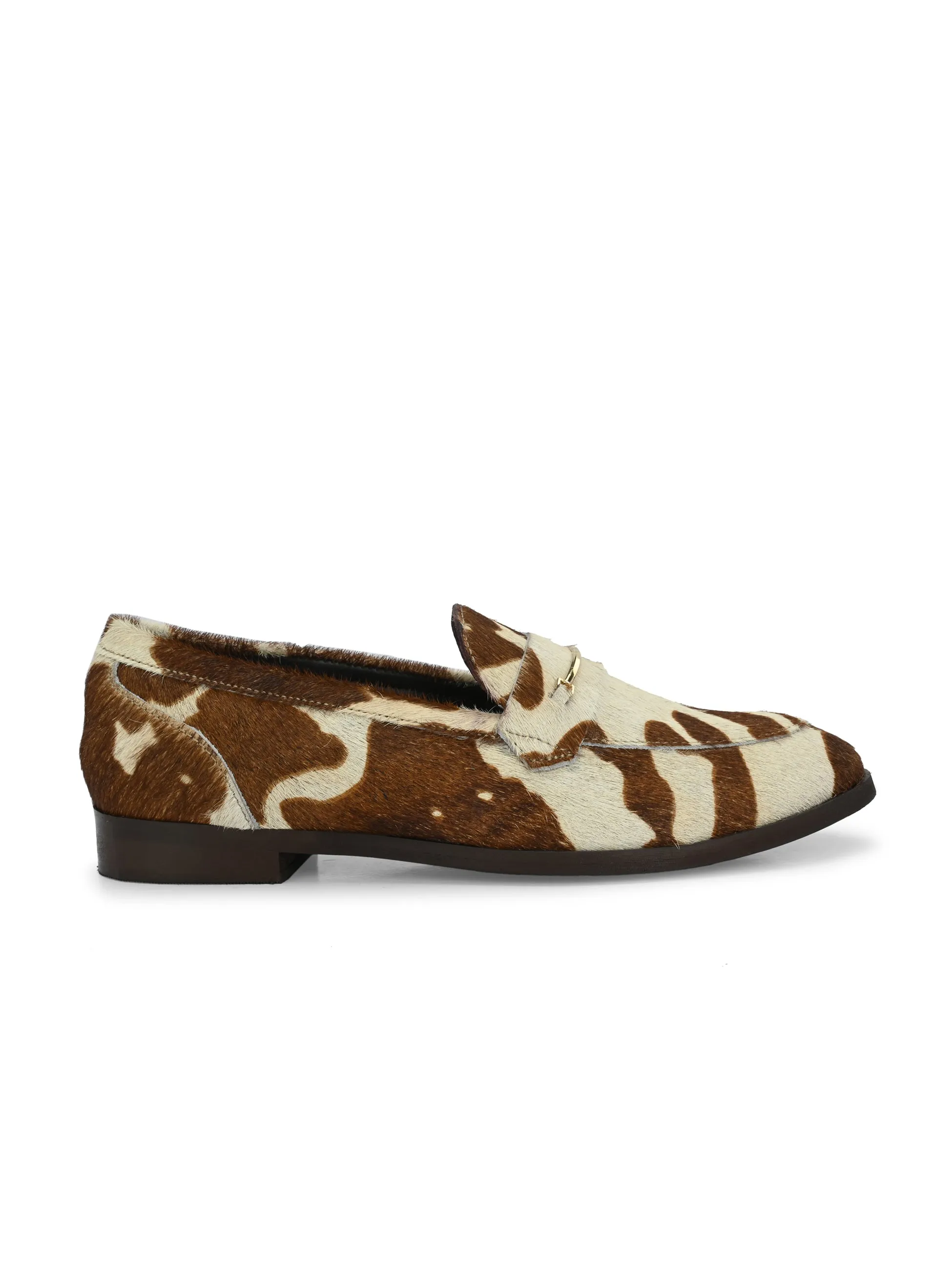 CARLO ROMANO HAIR OR FUR LEATHER BROWN-WHITE COLOR MOCCASIN SHOE FOR WOMEN