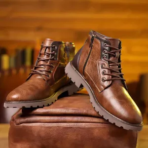 Carsten ™ | Rugged Leather Lace-Up Boots with Side Zipper